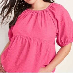 Old Navy Hot Pink Puff-Sleeve Babydoll blouse